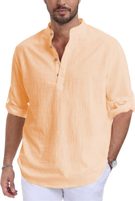 KNOWTED Men Self Design A-line Kurta(Orange)