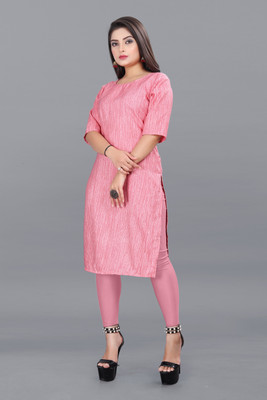 Alpha Fashion Women Striped A-line Kurta(Pink)
