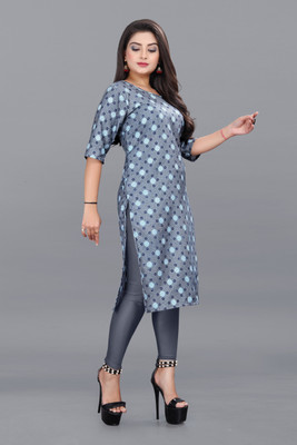 WOMENSILKFABRIC Women Printed A-line Kurta(Grey)