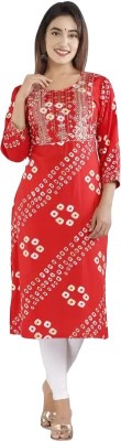 MF HAYAT Women Embroidered Straight Kurta(Red)