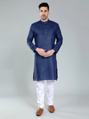 KRISHASALES Men Solid Straight Kurta(Blue)