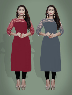 Maheshvi Women Solid Straight Kurta(Maroon)
