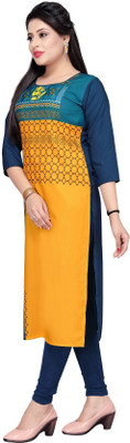 tanvi creation Women Printed Straight Kurta(Dark Blue, Yellow)
