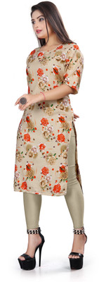 deshmi fashion Women Printed Straight Kurta(Beige)