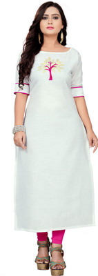 mahi creation Women Embellished Straight Kurta(White)