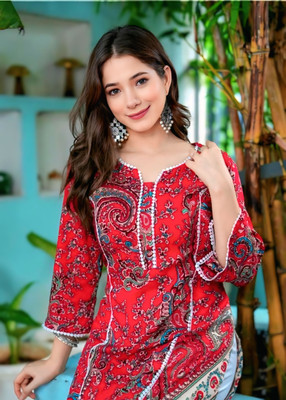 RL FASHIONN Women Paisley, Floral Print, Printed Straight Kurta(Red)