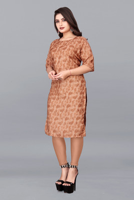 WOMENSILKFABRIC Women Printed A-line Kurta(Brown)