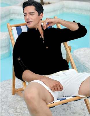 LENIA Men Solid A-line Kurta(Black)