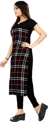 tanvi creation Women Printed Straight Kurta(Black, Maroon)
