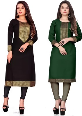 Shiva Fashion Hub Women Printed A-line Kurta(Black, Dark Green, Gold)