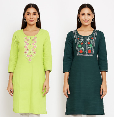 Andheriyas Textiles Women Embroidered Straight Kurta(Green)
