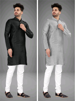click n buy Men Checkered Straight Kurta(Multicolor)