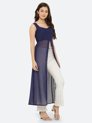 VESICLE Women Solid Frontslit Kurta(Dark Blue)