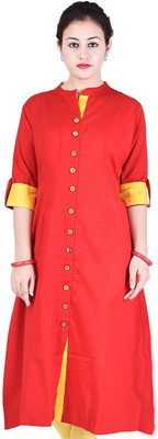 VAIDIKI Women Colorblock A-line Kurta(Red)