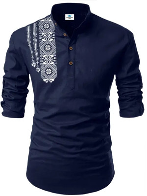Kavyangle Creation Men Printed Straight Kurta(Dark Blue)