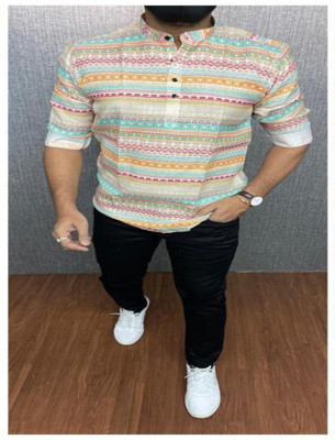 MANISHA Men Printed Straight Kurta(Yellow, Red)