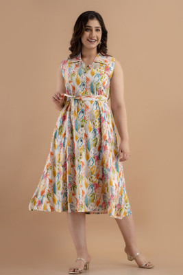 AARIKAARI Women A-line Multicolor Midi/Calf Length Dress