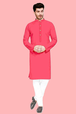 OmakarENT Men Printed Straight Kurta(Pink)