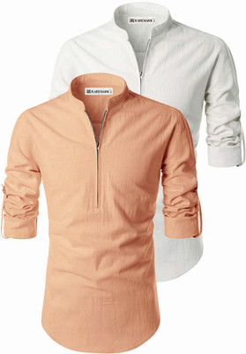 RAREMARK Men Solid Straight Kurta(Orange)