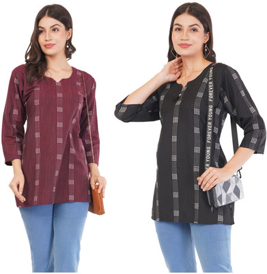 Women Printed Kurta(Maroon, Black)