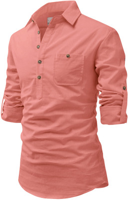 UNIFAV Men Solid Straight Kurta(Pink)