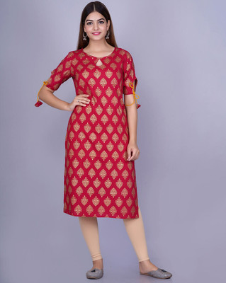 MANVIK FASHION Women Printed Straight Kurta(Red)