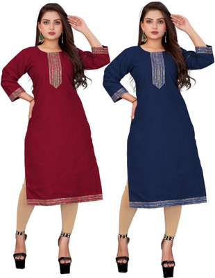 AAI MOGAL Women Self Design Straight Kurta(Multicolor)