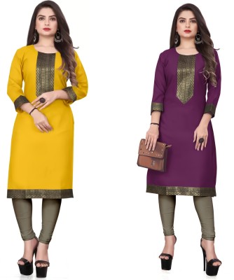 Shiva Fashion Hub Women Printed A-line Kurta(Yellow, Purple)