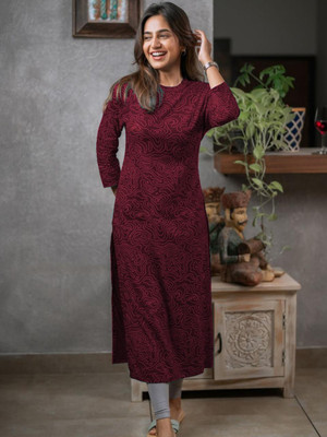 bindudi Women Printed A-line Kurta(Maroon)