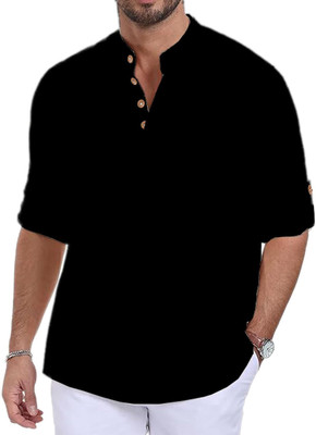 LENIA Men Solid A-line Kurta(Black)