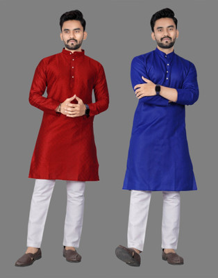 DHASU TRENDZ Men Self Design, Solid Straight Kurta(Multicolor)
