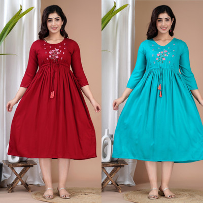 simran Women Embroidered Anarkali Kurta(Red)