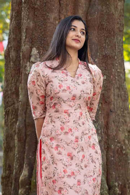 BBINDUDI Women Printed A-line Kurta(Pink)