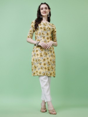 LOOKMARK Women Floral Print Straight Kurta(Yellow)