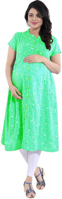 BIMATEX Women Geometric Print A-line Kurta(Green)