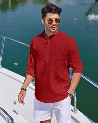 HouseOfCommon Men Solid Straight Kurta(Maroon)