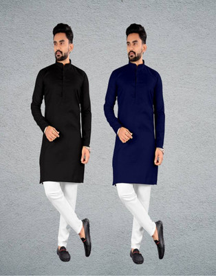DHASU TRENDZ Men Solid Straight Kurta(Black, Dark Blue)