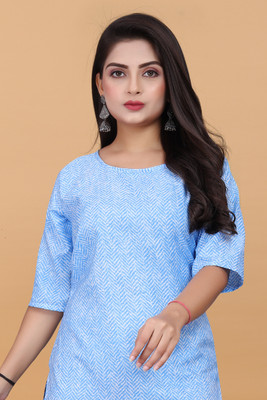 TITHIGARMENT Women Printed A-line Kurta(Light Blue)