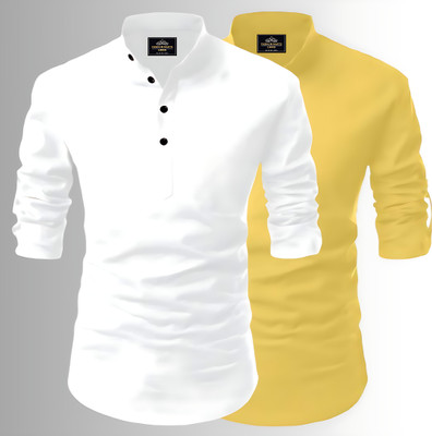 Kavyangle Creation Men Printed Straight Kurta(White, Yellow)