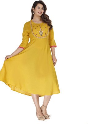 GULJAR FASHION Women Embroidered A-line Kurta(Yellow)