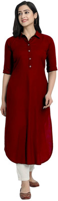 AMAR CREATION Women Solid Straight Kurta(Maroon)