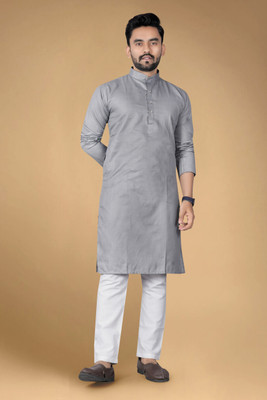 DHYANI CREATION Men Solid Straight Kurta(Grey)