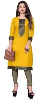 fentik.com Women Printed Straight Kurta(Yellow)