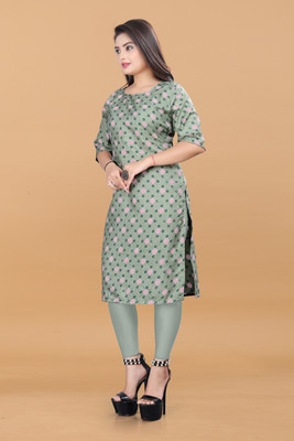 Alpha Fashion Women Printed A-line Kurta(Green)