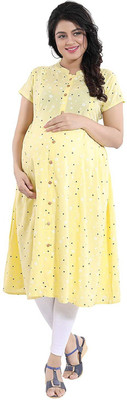 BIMATEX Women Printed Flared Kurta(Yellow)