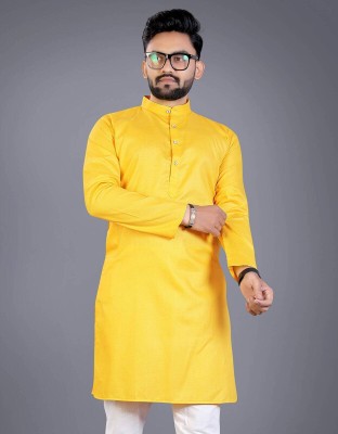 SUFFY CREATION Men Solid Straight Kurta(Yellow)