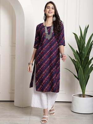 1 Stop Fashion Women Printed Straight Kurta(Blue)