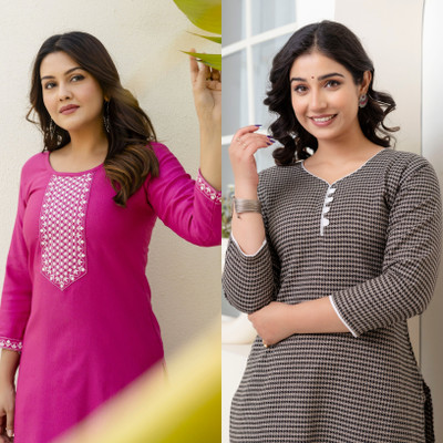 AUZAAI COLLECTION Women Self Design Straight Kurta(Multicolor)