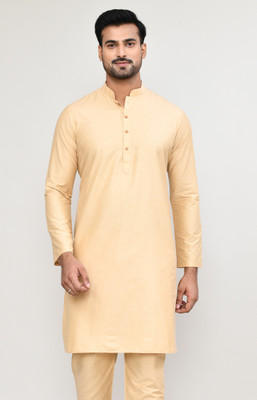 POLY2FAB Men Solid Straight Kurta(Beige)