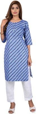 UB WOLF Women Striped Straight Kurta(Blue)